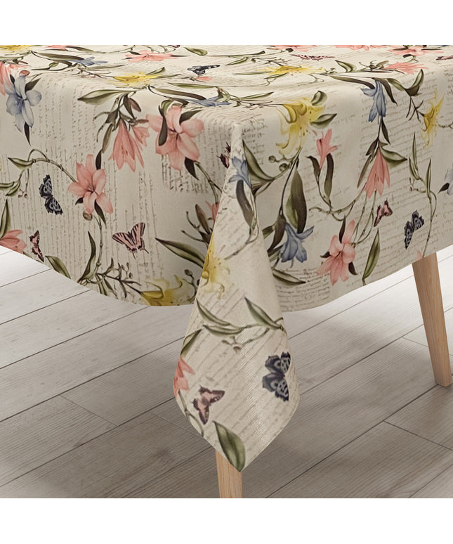 Wachstuch Tischdecke lilien beige