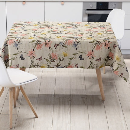 Wachstuch Tischdecke lilien beige