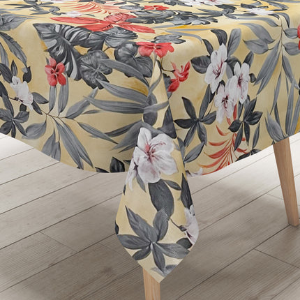 Wachstuch Tischdecke Hibiskus Dschungel beige
