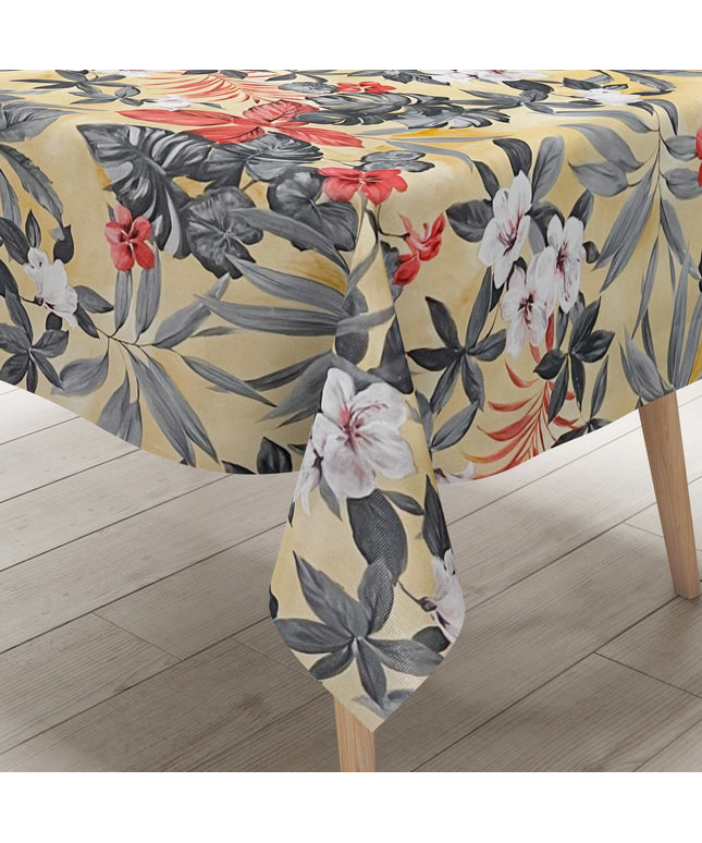 Wachstuch Tischdecke Hibiskus Dschungel beige