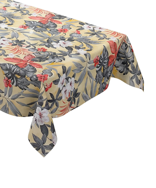 Wachstuch Tischdecke Hibiskus Dschungel beige