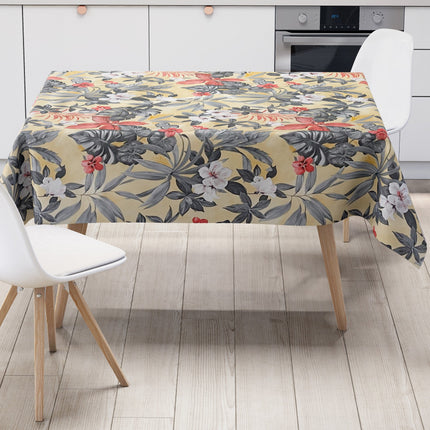Wachstuch Tischdecke Hibiskus Dschungel beige