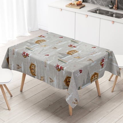 MEWATU Wachstuch Tischdecke Weihnachten 06272-02 Lappland Skihütte Weihnachtsmann eckig rund oval