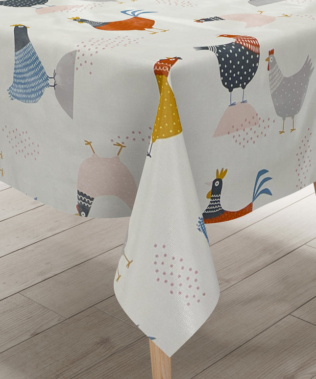 Wachstuchtischdecke 06285-00 bunte Hühner Henne Hahn Bauernhof abwaschbar Meterware eckig rund oval
