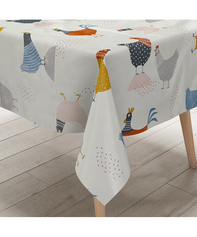 Wachstuchtischdecke 06285-00 bunte Hühner Henne Hahn Bauernhof abwaschbar Meterware eckig rund oval