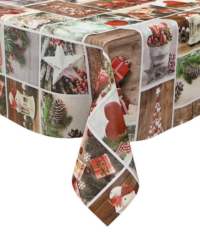 Wachstuch Tischdecke 06333-01 Weihnachten Advent Holz Kerzen Schnee - Größe, Form und Einfassung frei wählbar