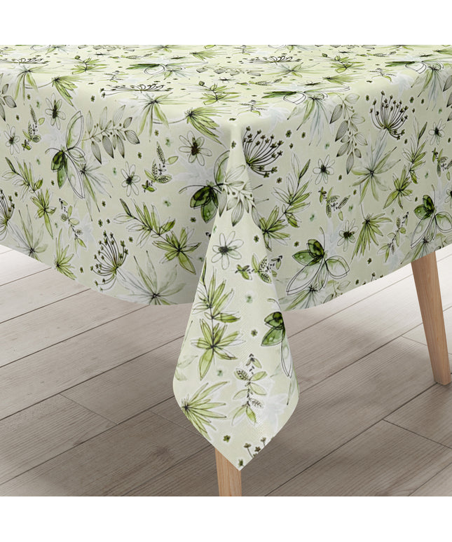 Wachstuch Tischdecke hellgrün Gräser Blumen