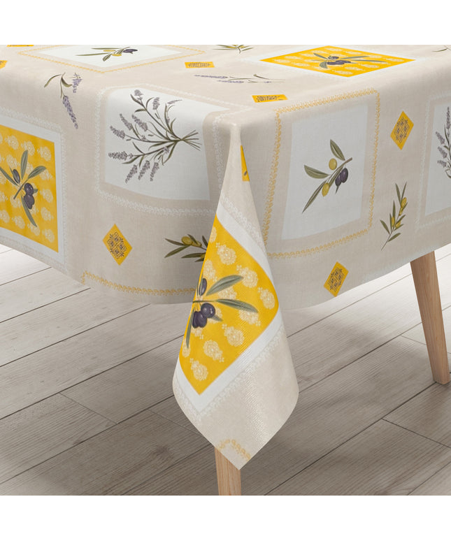 Wachstuch Tischdecke Oliven Lavendel beige