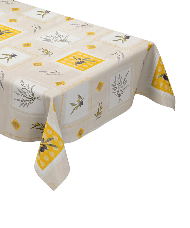 Wachstuch Tischdecke Oliven Lavendel beige