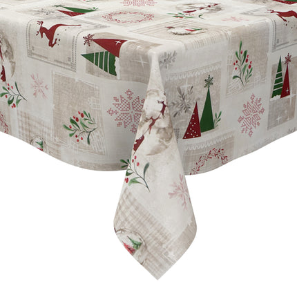 Wachstuch Tischdecke 06352-01 rot grün Weihnachten Skandinavien Rentier Schneeflocke eckig rund oval