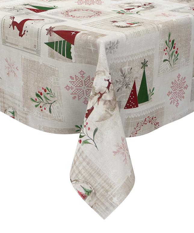 Wachstuch Tischdecke 06352-01 rot grün Weihnachten Skandinavien Rentier Schneeflocke - Größe, Form und Einfassung frei wählbar