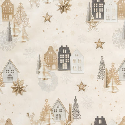 Wachstuch Tischdecke Weihnachten Häuser beige