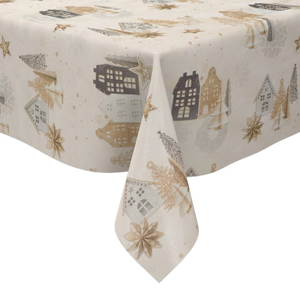 Wachstuch Tischdecke 06378-01 beige Weihnachten Advent Winterdorf eckig rund oval