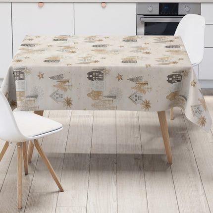 Wachstuch Tischdecke 06378-01 beige Weihnachten Advent Winterdorf eckig rund oval