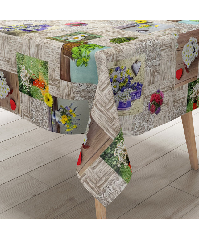 Wachstuch Tischdecke Blumen auf Holz