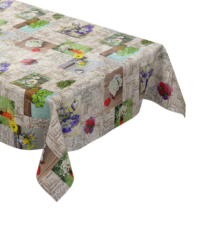Wachstuch Tischdecke Blumen auf Holz