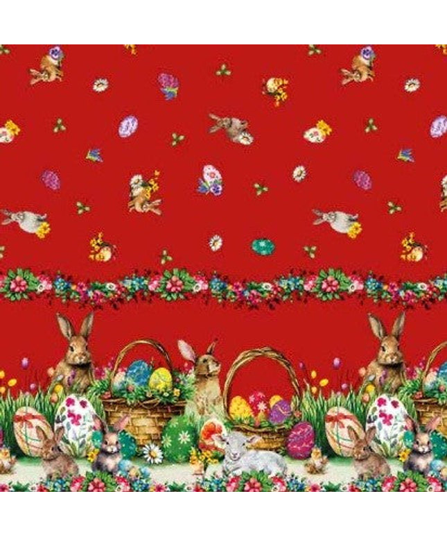 Wachstuch Tischdecke 113B rot Ostern Osterhase Osterei Bordürenmuster eckig rund oval