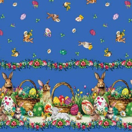 Wachstuch Tischdecke 113C blau Ostern Osterhase Osterei Bordürenmuster eckig rund oval