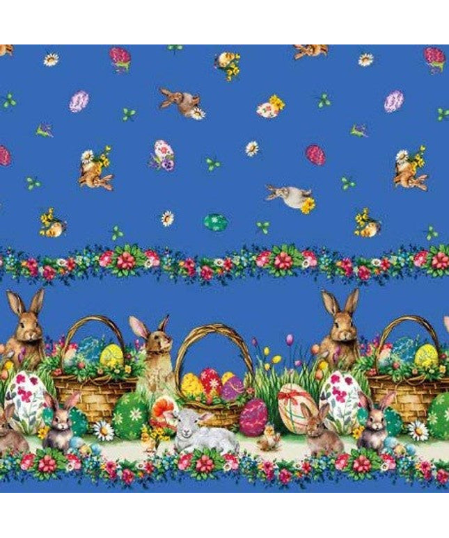 Wachstuch Tischdecke 113C blau Ostern Osterhase Osterei Bordürenmuster eckig rund oval