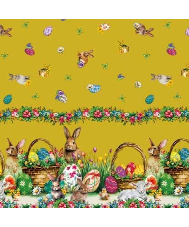 Wachstuch Tischdecke 113D gold Ostern Osterhase Osterei Bordürenmuster eckig rund oval