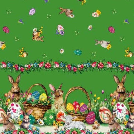 Wachstuch Tischdecke 113E grün Ostern Osterhase Osterei Bordürenmuster eckig rund oval