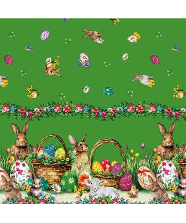 Wachstuch Tischdecke 113E grün Ostern Osterhase Osterei Bordürenmuster eckig rund oval