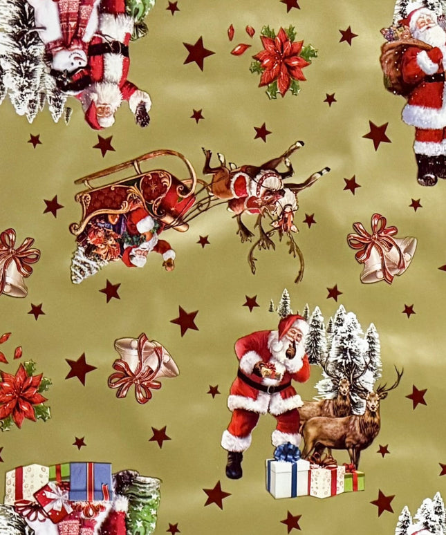 Wachstuch Tischdecke 137C gold Weihnachten Sterne Weihnachtsmann eckig rund oval