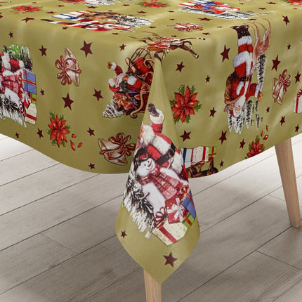 Wachstuch Tischdecke 137C gold Weihnachten Sterne Weihnachtsmann eckig rund oval