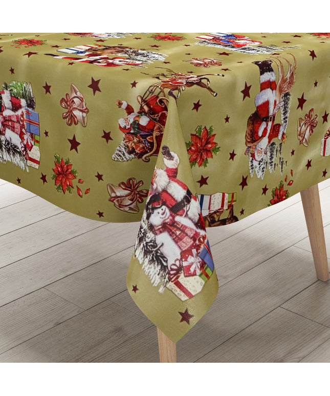 Wachstuch Tischdecke 137C gold Weihnachten Sterne Weihnachtsmann eckig rund oval