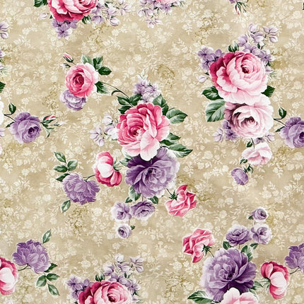Wachstuch Tischdecke 144A beige Rosenblüten floral eckig rund oval