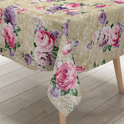 Wachstuch Tischdecke 144A beige Rosenblüten floral eckig rund oval