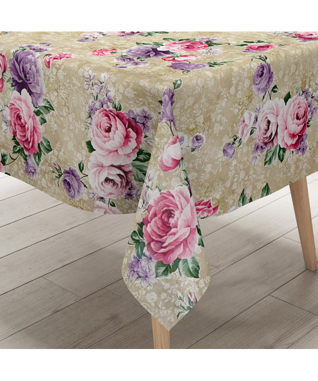 Wachstuch Tischdecke 144A beige Rosenblüten floral eckig rund oval