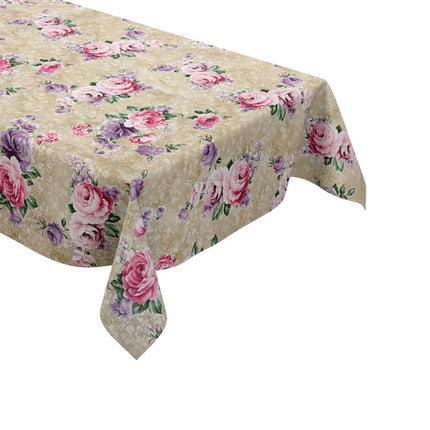 Wachstuch Tischdecke 144A beige Rosenblüten floral eckig rund oval