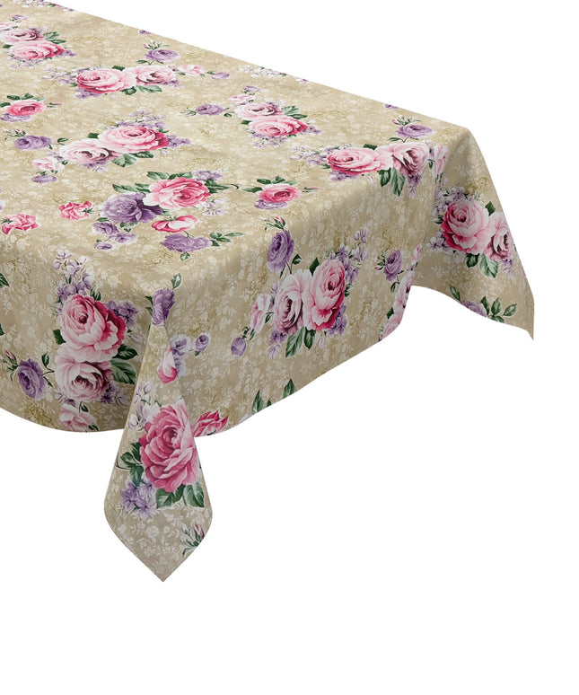 Wachstuch Tischdecke 144A beige Rosenblüten floral eckig rund oval