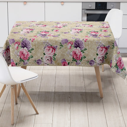 Wachstuch Tischdecke 144A beige Rosenblüten floral eckig rund oval