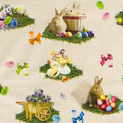 Wachstuch Tischdecke 150A beige kariert Ostern Osterhase Osterei eckig rund oval