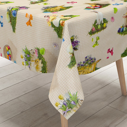 Wachstuch Tischdecke kariert beige Ostern