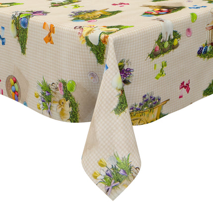 Wachstuch Tischdecke 150A beige kariert Ostern Osterhase Osterei eckig rund oval