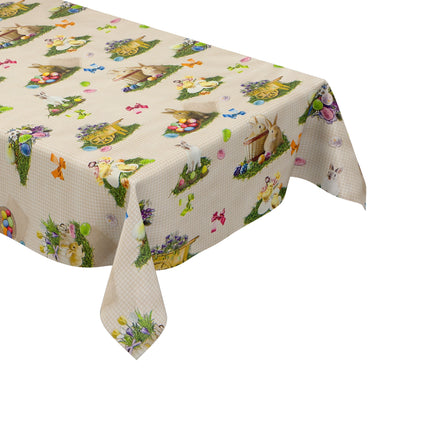 Wachstuch Tischdecke 150A beige kariert Ostern Osterhase Osterei eckig rund oval