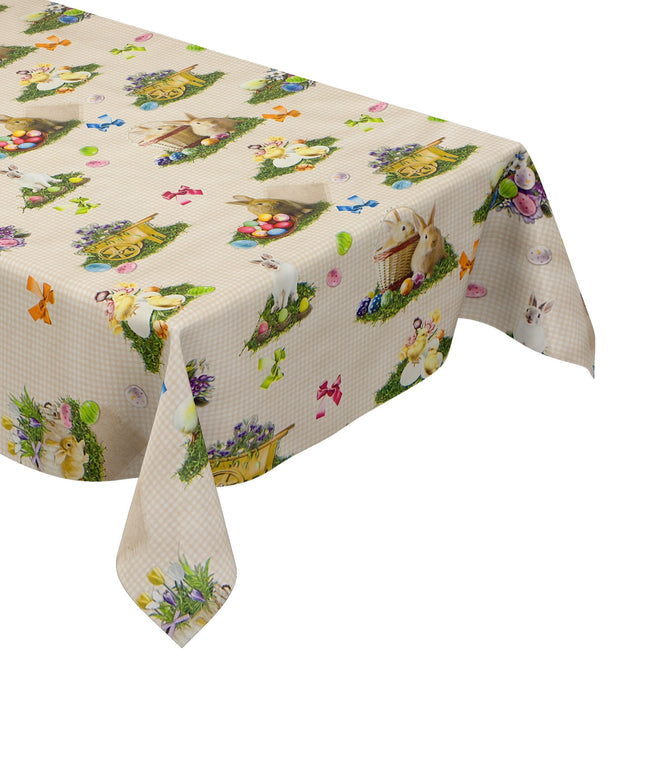 Wachstuch Tischdecke 150A beige kariert Ostern Osterhase Osterei eckig rund oval