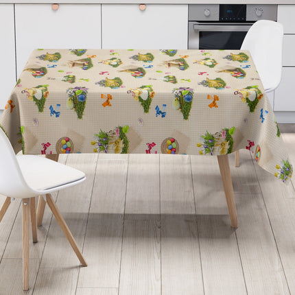 Wachstuch Tischdecke 150A beige kariert Ostern Osterhase Osterei eckig rund oval