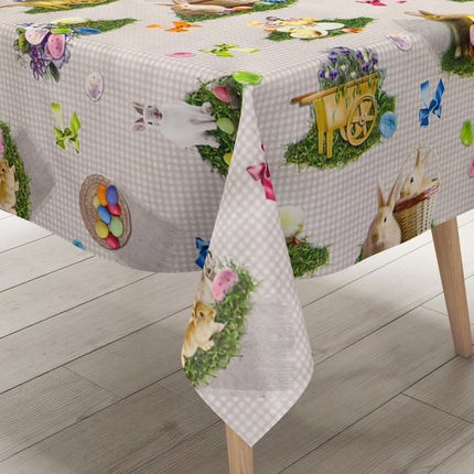 Wachstuch Tischdecke 150B grau kariert Ostern Osterhase Osterei eckig rund oval