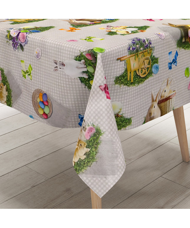 Wachstuch Tischdecke 150B grau kariert Ostern Osterhase Osterei eckig rund oval