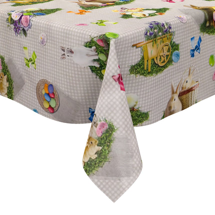 Wachstuch Tischdecke 150B grau kariert Ostern Osterhase Osterei eckig rund oval