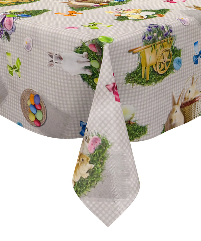 Wachstuch Tischdecke 150B grau kariert Ostern Osterhase Osterei eckig rund oval