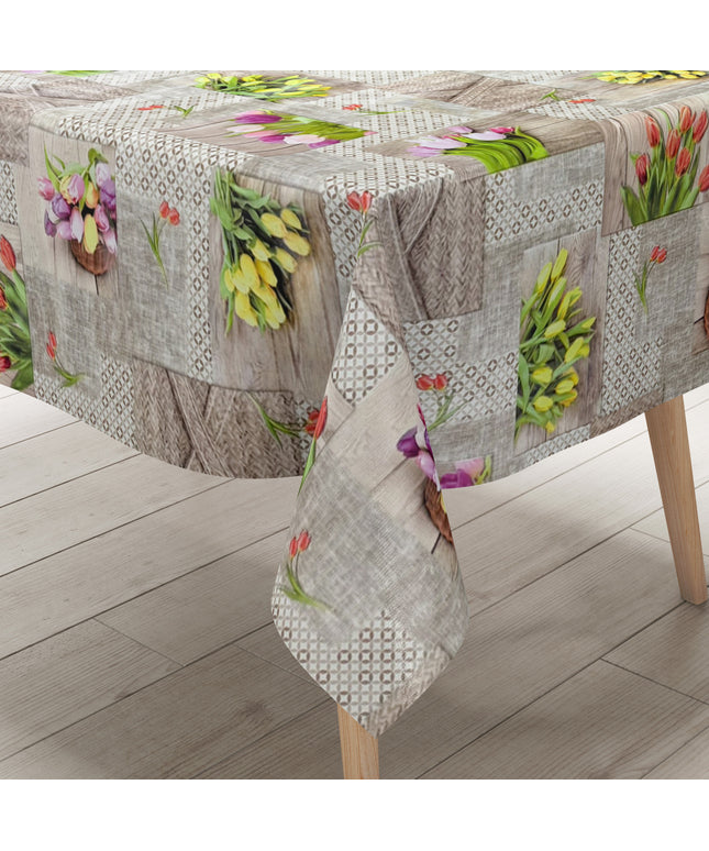 Wachstuch Tischdecke Frühjahr Tulpen auf Holz