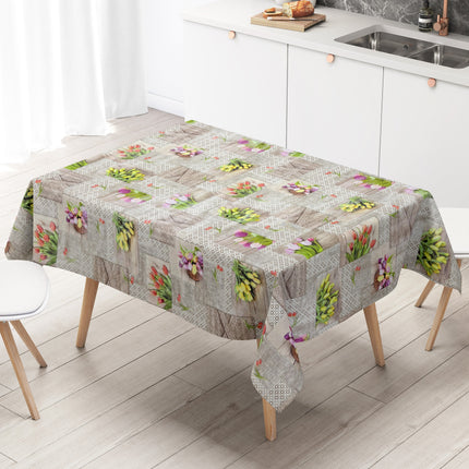Wachstuch Tischdecke Frühjahr Tulpen auf Holz