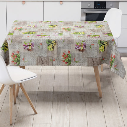Wachstuch Tischdecke Frühjahr Tulpen auf Holz