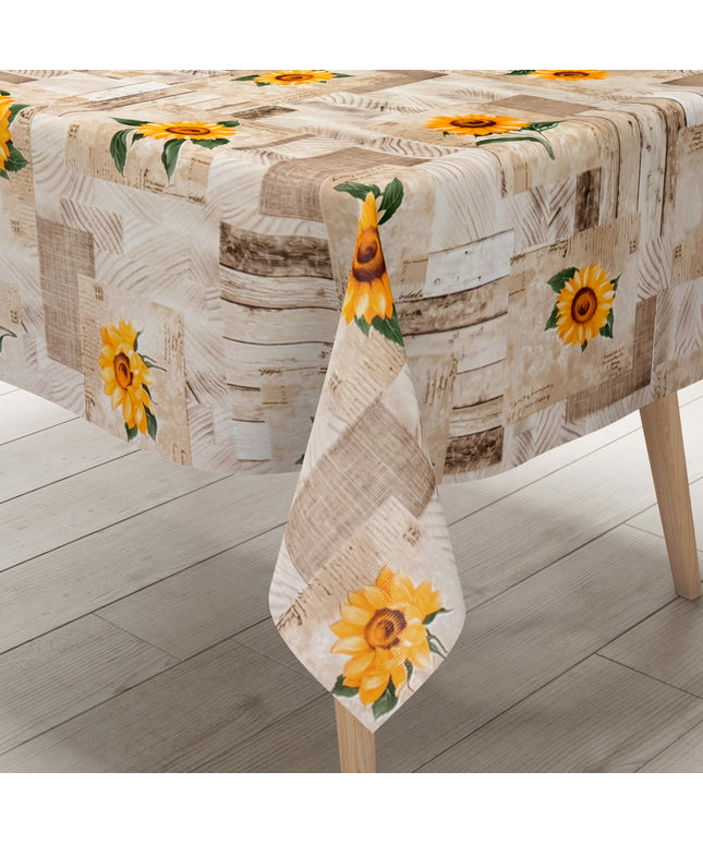 Wachstuch Tischdecke Holz Sonnenblumen beige