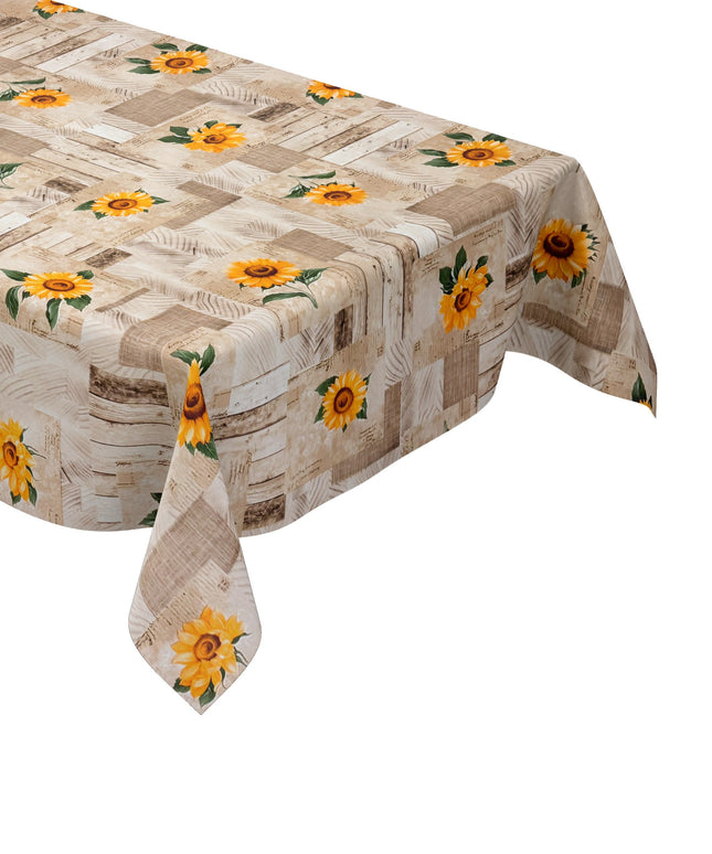 Wachstuch Tischdecke Holz Sonnenblumen beige
